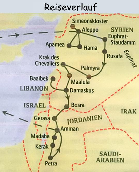 Reise-Route.jpg - Eine Reise mit Studiosus durch Syrien und Jordanien mit einem Abstecher nach Baalbek im Libanon vom 10. bis 21. Oktober 2010.